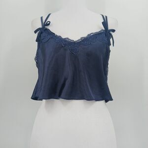 Beverly And Beck Women’s Navy Satin Lace Trim Cropped Cami Size Small